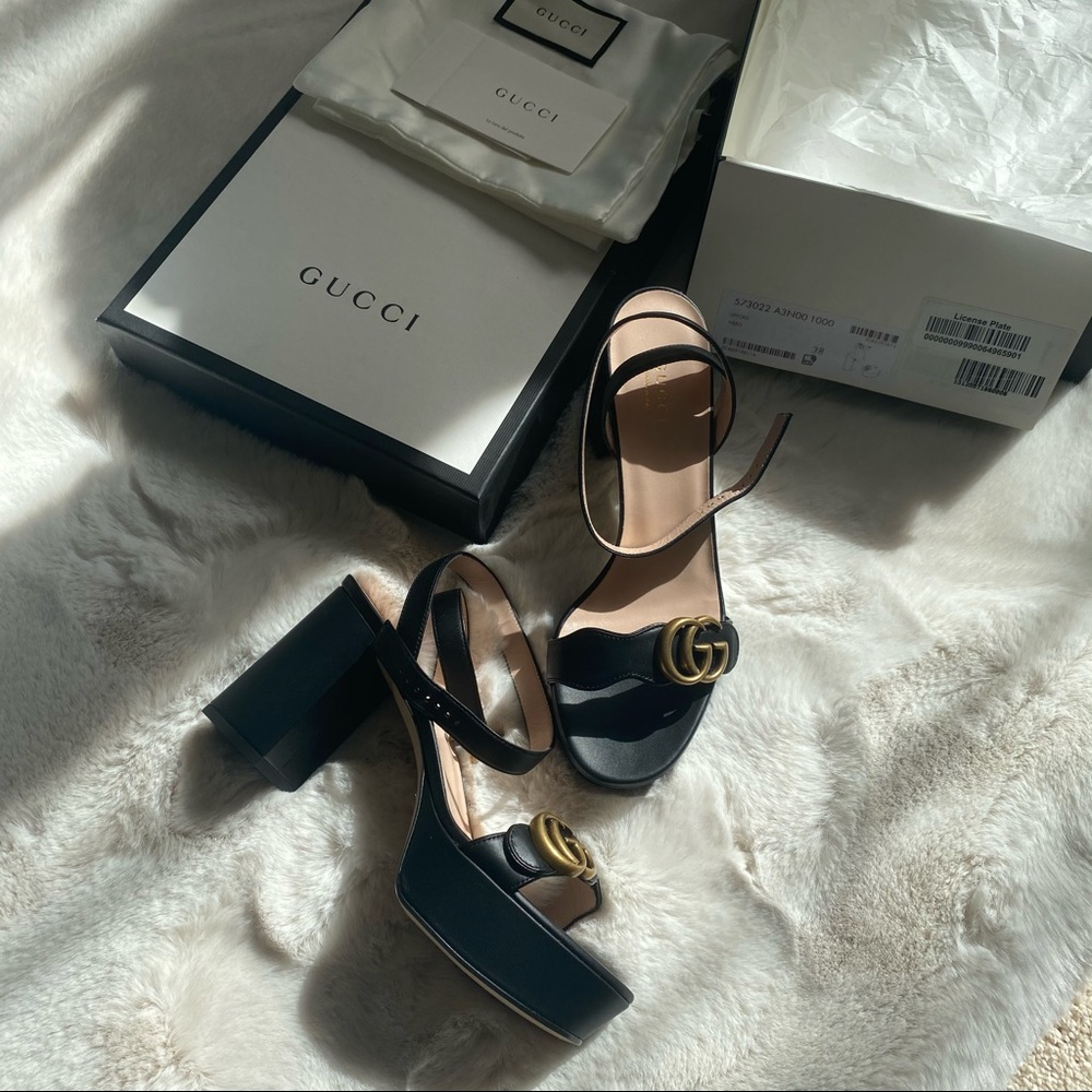Gucci Marmont GG Leather Platform Sandals NWT